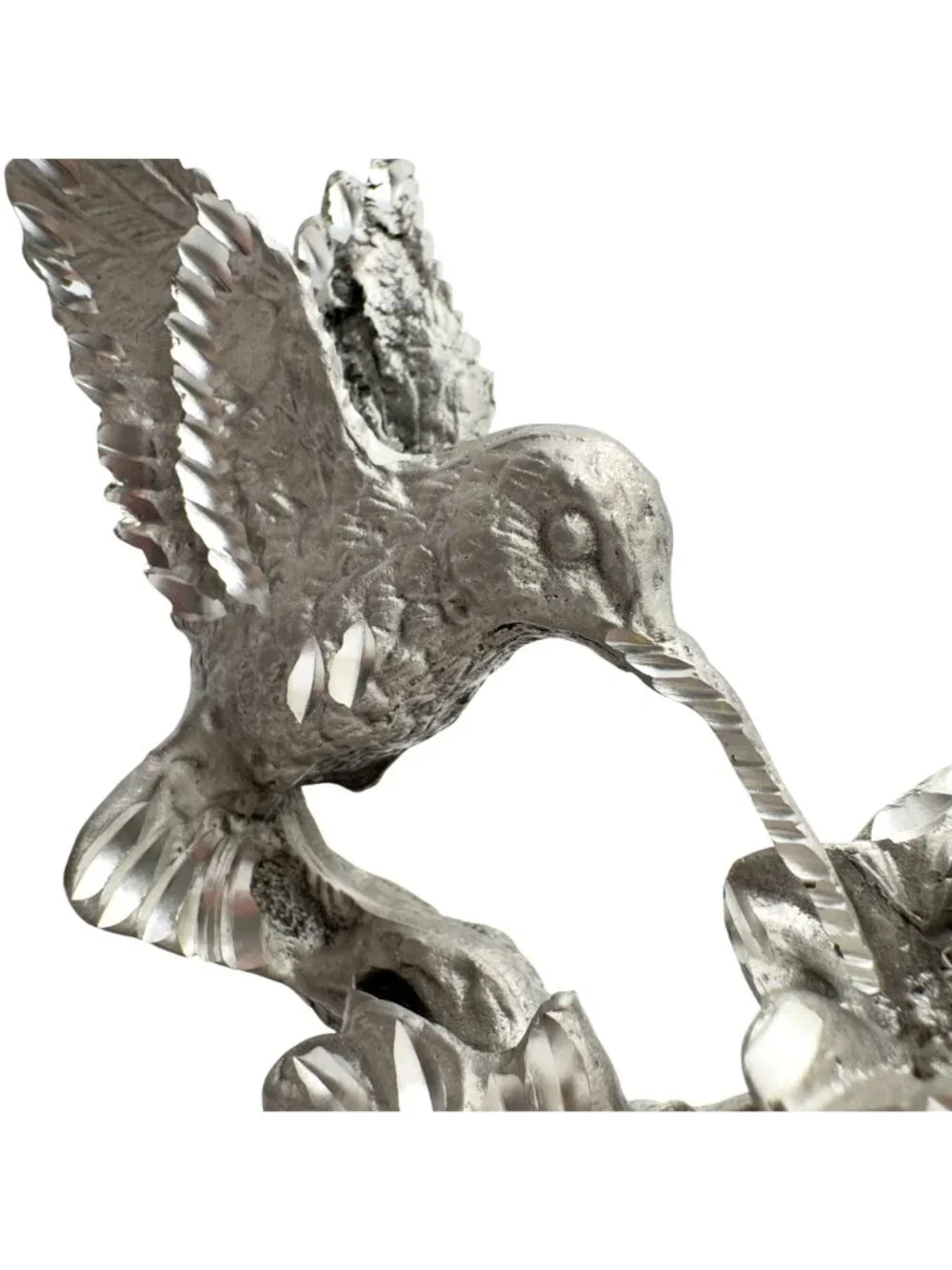 Pewter Hummingbird & Hibiscus Vtg Figurine Separate Agate Base 3.5
